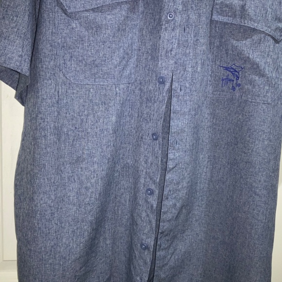 Guy Harvey Mens blue Short Sleeve Button Up Fishing Shirt sz L vented back - Picture 2 of 6
